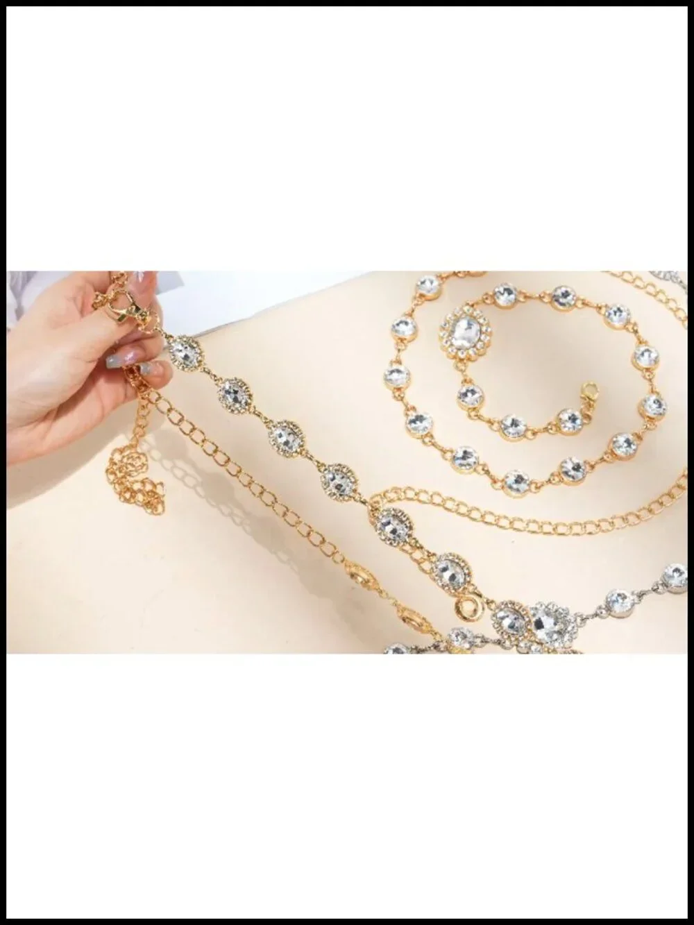 Metal Waist Chain Belt with Pearls and Rhinestone Adjustable 46 Inch